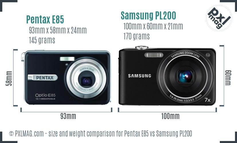 Pentax E85 vs Samsung PL200 size comparison