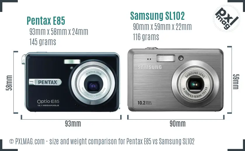 Pentax E85 vs Samsung SL102 size comparison