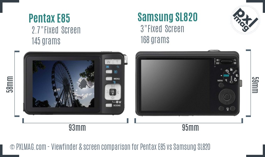 Pentax E85 vs Samsung SL820 Screen and Viewfinder comparison