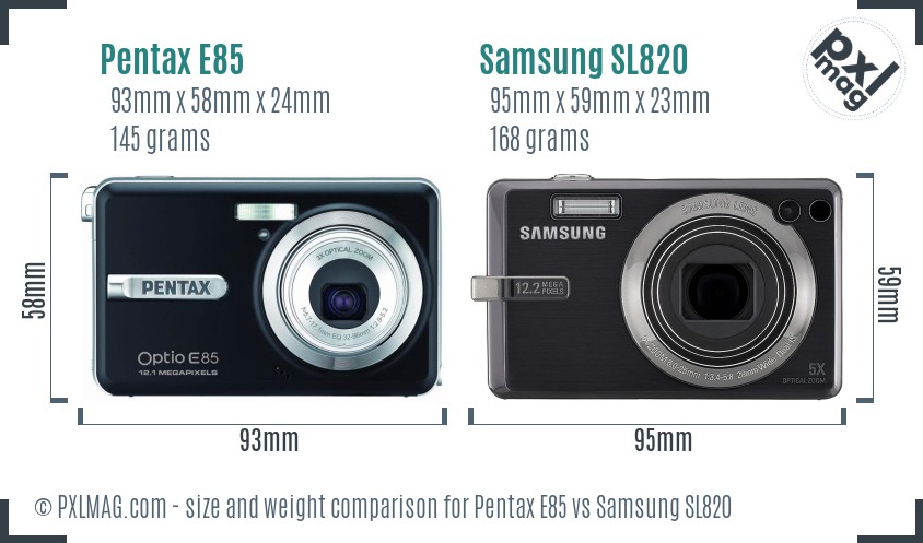 Pentax E85 vs Samsung SL820 size comparison