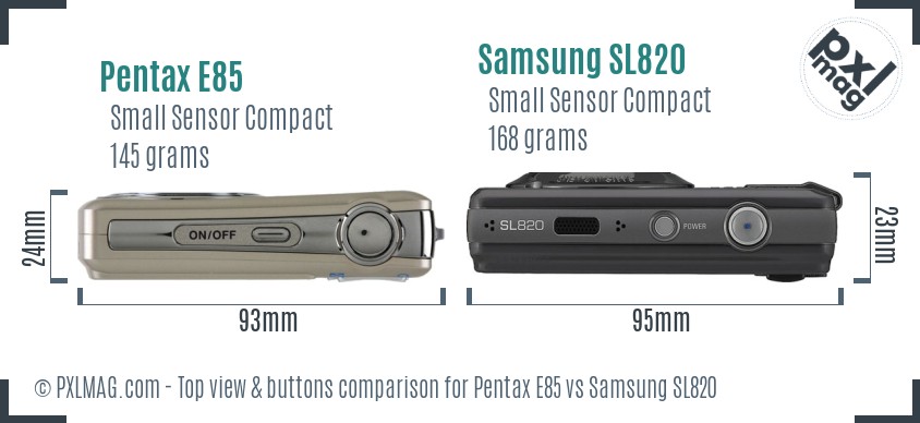 Pentax E85 vs Samsung SL820 top view buttons comparison