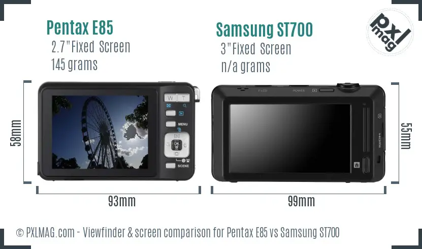 Pentax E85 vs Samsung ST700 Screen and Viewfinder comparison