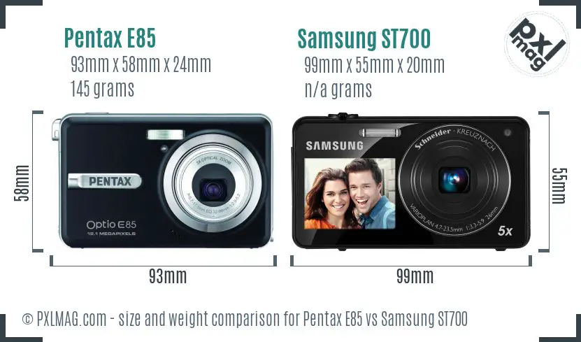 Pentax E85 vs Samsung ST700 size comparison
