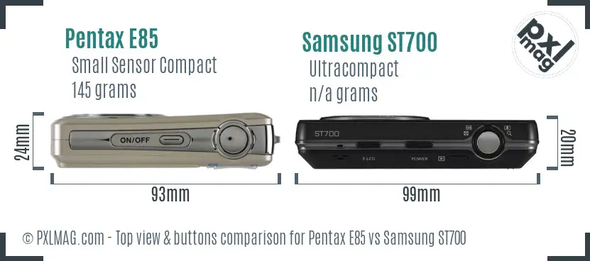 Pentax E85 vs Samsung ST700 top view buttons comparison