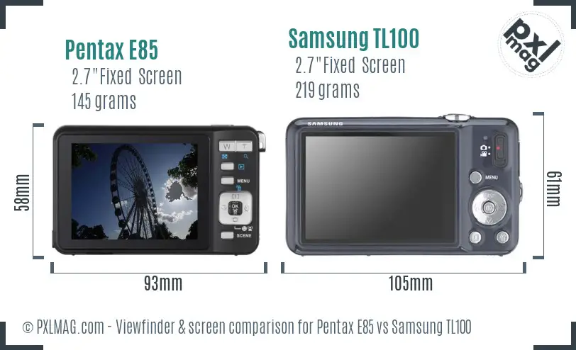 Pentax E85 vs Samsung TL100 Screen and Viewfinder comparison