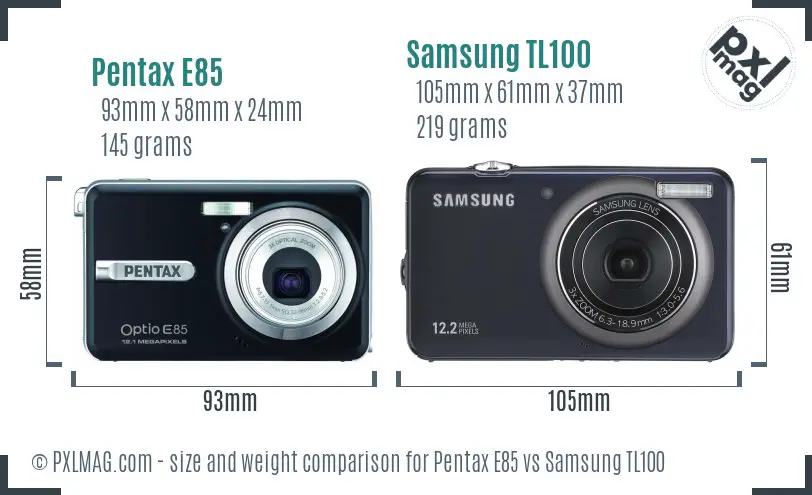 Pentax E85 vs Samsung TL100 size comparison