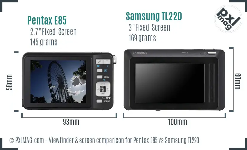 Pentax E85 vs Samsung TL220 Screen and Viewfinder comparison