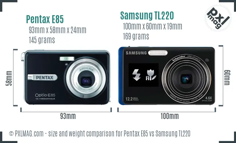Pentax E85 vs Samsung TL220 size comparison