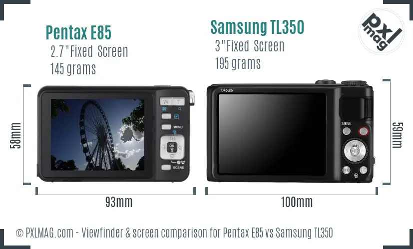 Pentax E85 vs Samsung TL350 Screen and Viewfinder comparison Pentax E85 vs Samsung TL350 Screen and Viewfinder comparison
