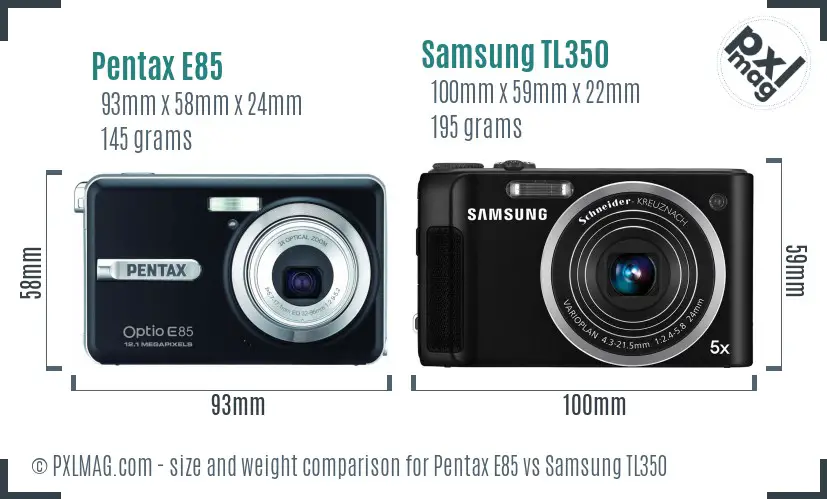 Pentax E85 vs Samsung TL350 size comparison Pentax E85 vs Samsung TL350 size comparison
