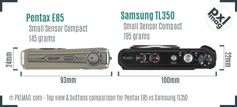 Pentax E85 vs Samsung TL350 top view buttons comparison Pentax E85 vs Samsung TL350 top view buttons comparison