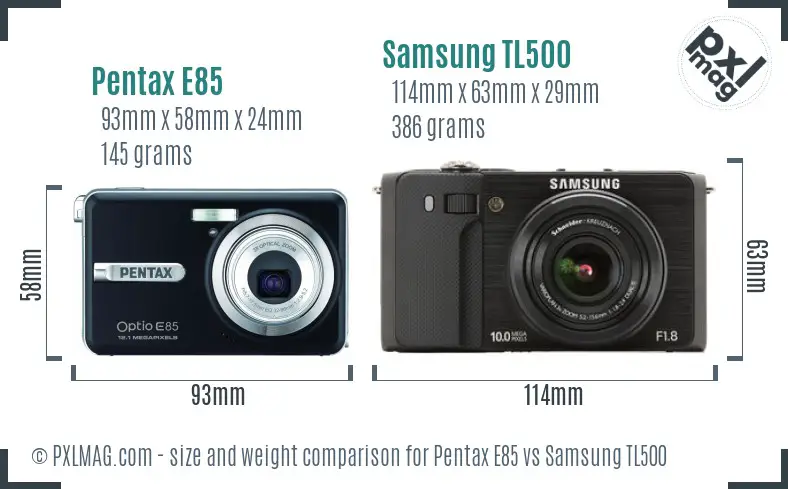 Pentax E85 vs Samsung TL500 size comparison Pentax E85 vs Samsung TL500 size comparison