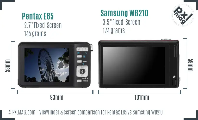 Pentax E85 vs Samsung WB210 Screen and Viewfinder comparison