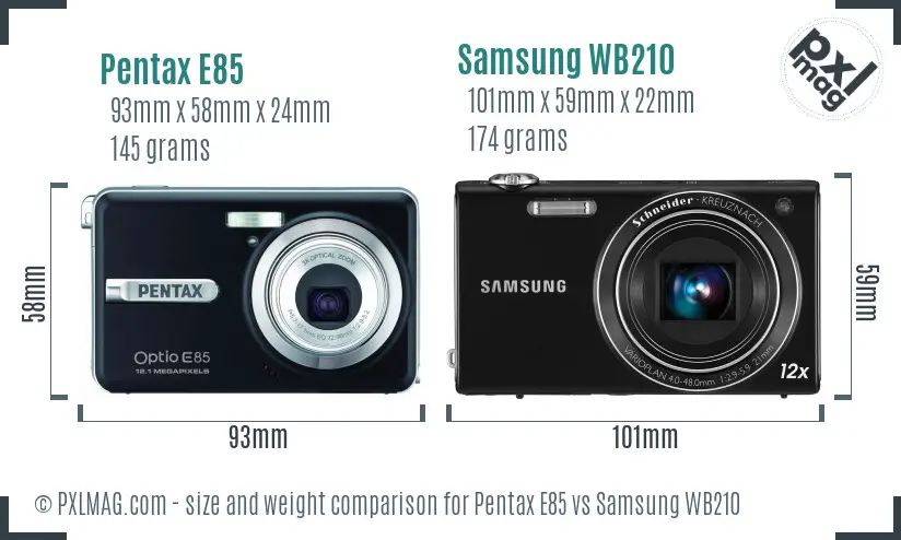 Pentax E85 vs Samsung WB210 size comparison