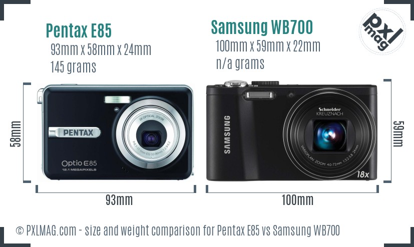 Pentax E85 vs Samsung WB700 size comparison Pentax E85 vs Samsung WB700 size comparison
