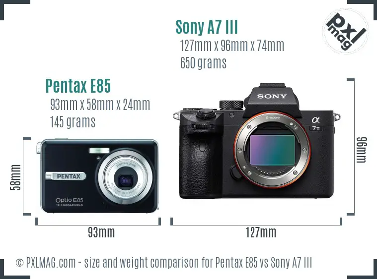 Pentax E85 vs Sony A7 III size comparison Pentax E85 vs Sony A7 III size comparison