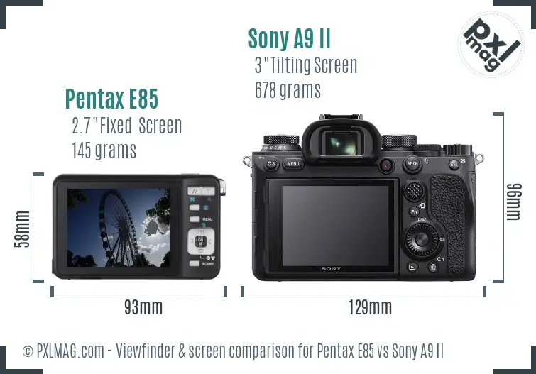 Pentax E85 vs Sony A9 II Screen and Viewfinder comparison