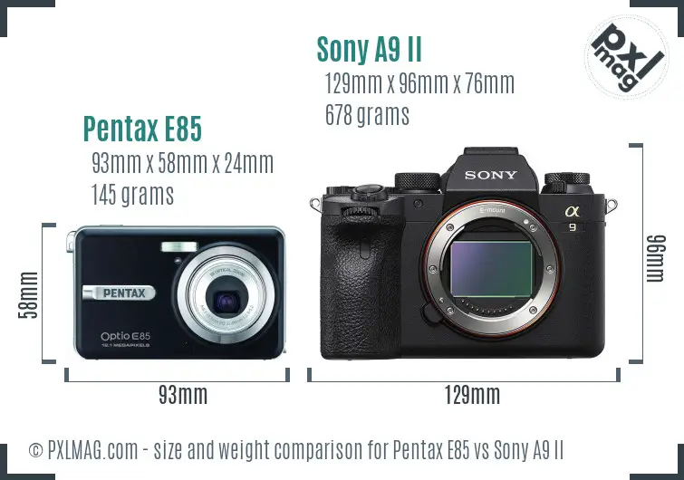 Pentax E85 vs Sony A9 II size comparison