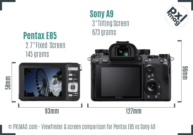 Pentax E85 vs Sony A9 Screen and Viewfinder comparison