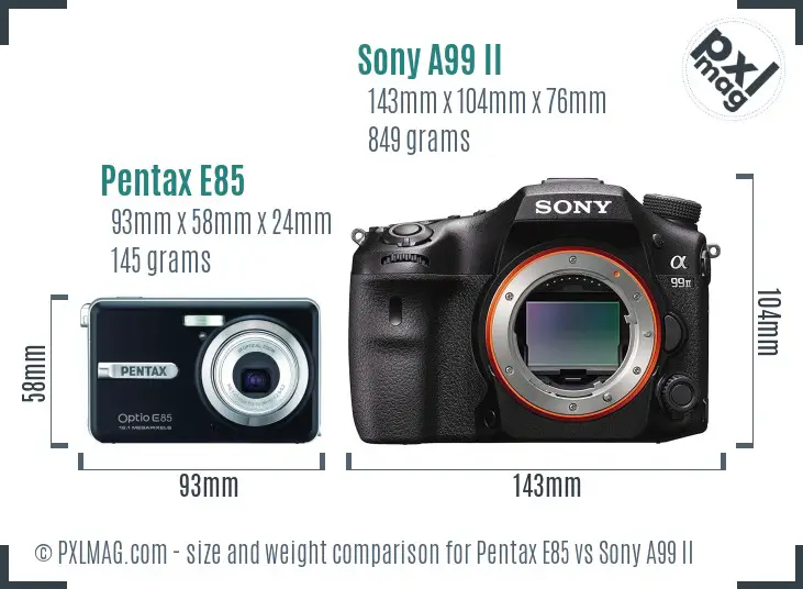 Pentax E85 vs Sony A99 II size comparison Pentax E85 vs Sony A99 II size comparison