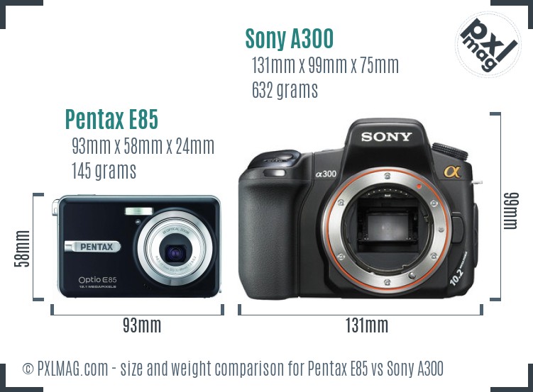 Pentax E85 vs Sony A300 size comparison Pentax E85 vs Sony A300 size comparison