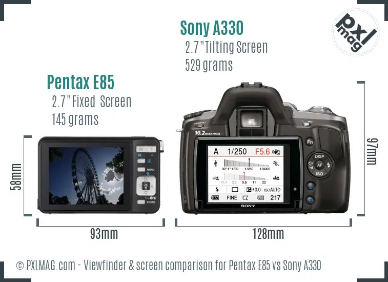 Pentax E85 vs Sony A330 Screen and Viewfinder comparison