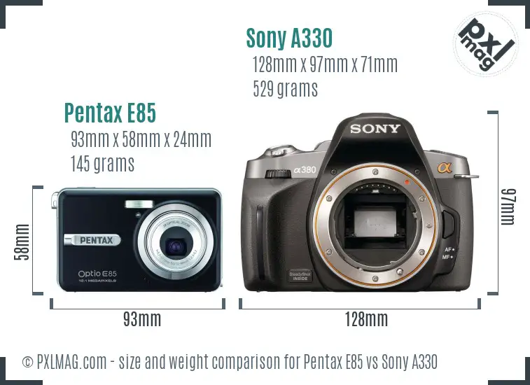 Pentax E85 vs Sony A330 size comparison