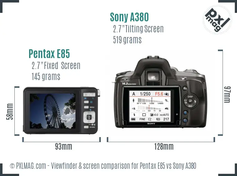 Pentax E85 vs Sony A380 Screen and Viewfinder comparison