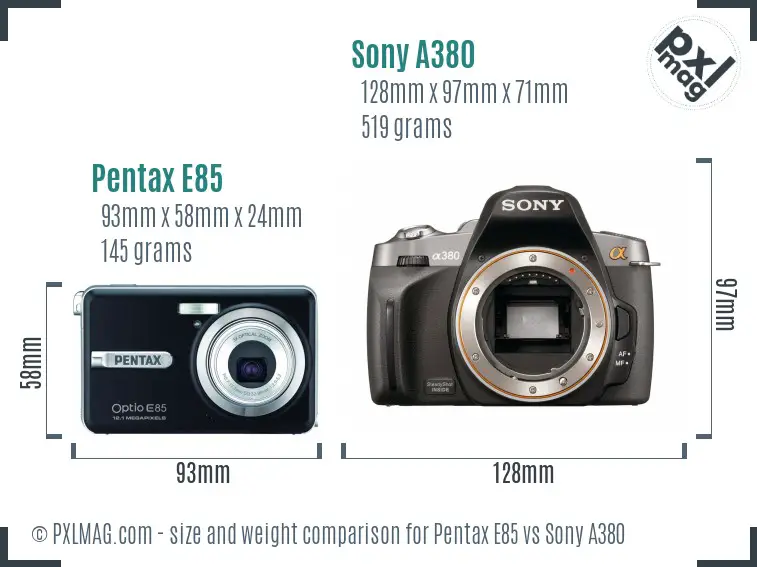 Pentax E85 vs Sony A380 size comparison