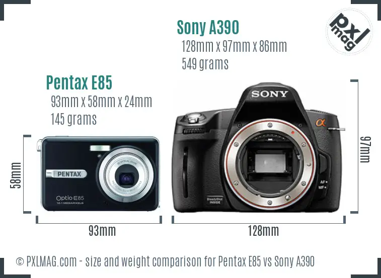 Pentax E85 vs Sony A390 size comparison