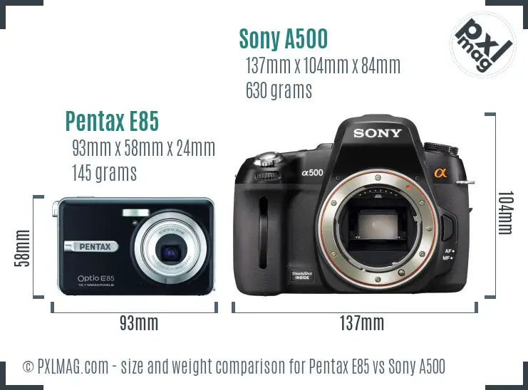 Pentax E85 vs Sony A500 size comparison Pentax E85 vs Sony A500 size comparison
