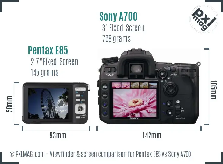 Pentax E85 vs Sony A700 Screen and Viewfinder comparison