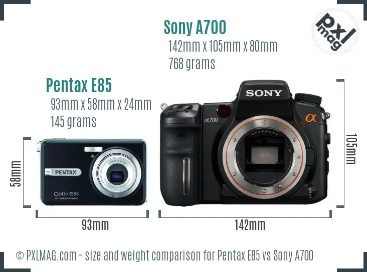 Pentax E85 vs Sony A700 size comparison