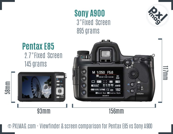 Pentax E85 vs Sony A900 Screen and Viewfinder comparison