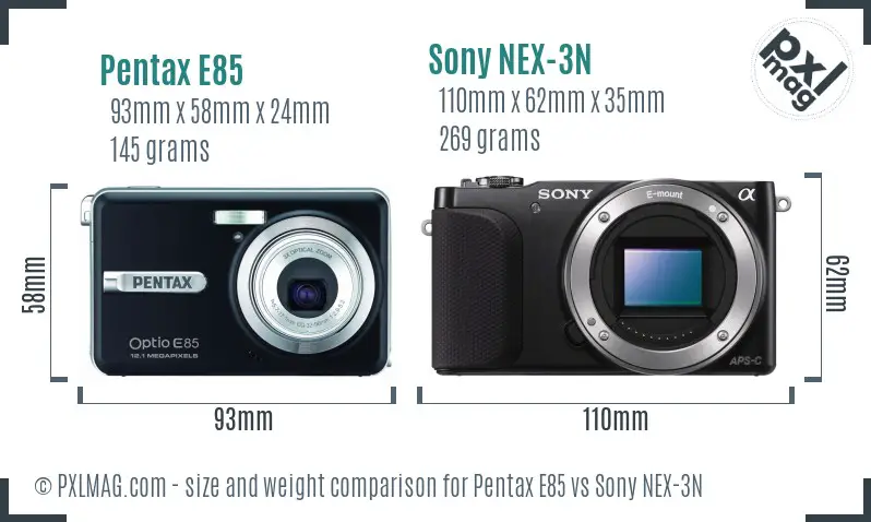 Pentax E85 vs Sony NEX-3N size comparison Pentax E85 vs Sony NEX-3N size comparison