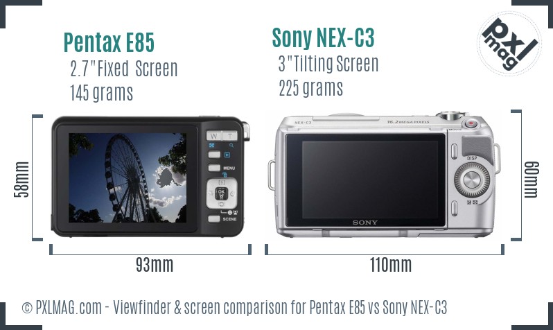 Pentax E85 vs Sony NEX-C3 Screen and Viewfinder comparison