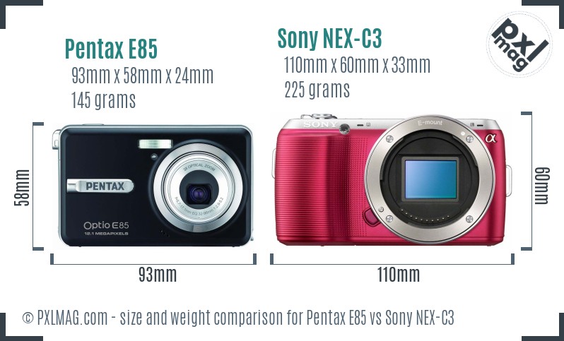 Pentax E85 vs Sony NEX-C3 size comparison Pentax E85 vs Sony NEX-C3 size comparison