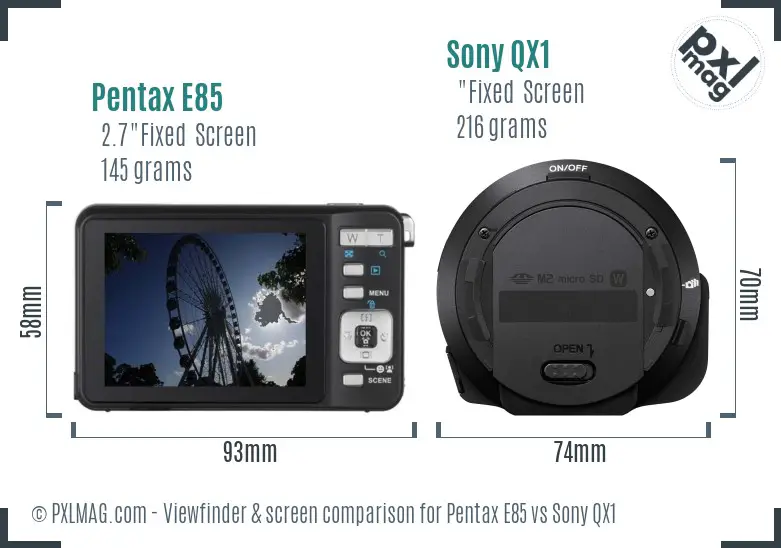 Pentax E85 vs Sony QX1 Screen and Viewfinder comparison