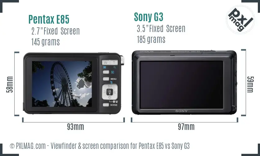 Pentax E85 vs Sony G3 Screen and Viewfinder comparison