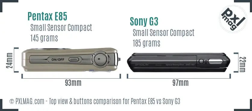 Pentax E85 vs Sony G3 top view buttons comparison