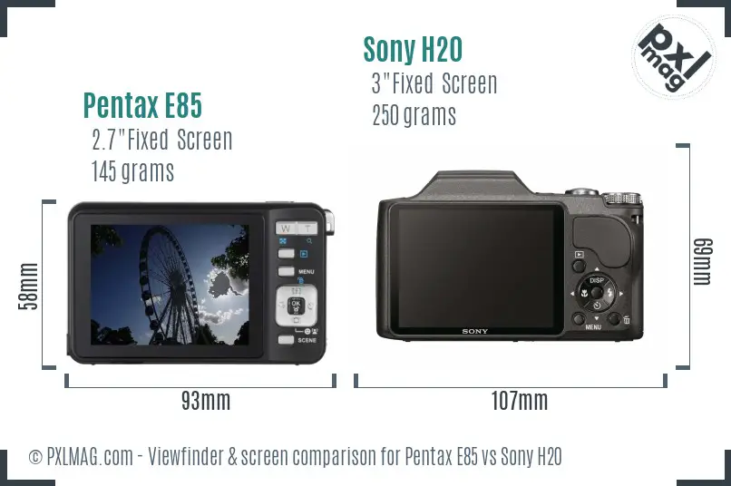 Pentax E85 vs Sony H20 Screen and Viewfinder comparison