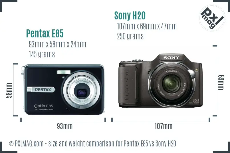 Pentax E85 vs Sony H20 size comparison