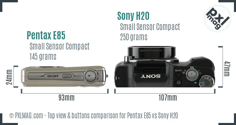 Pentax E85 vs Sony H20 top view buttons comparison