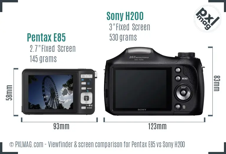 Pentax E85 vs Sony H200 Screen and Viewfinder comparison