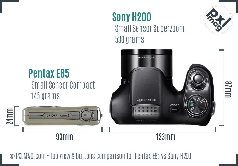 Pentax E85 vs Sony H200 top view buttons comparison