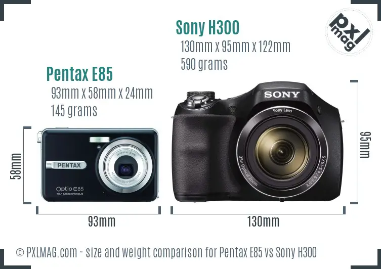 Pentax E85 vs Sony H300 size comparison