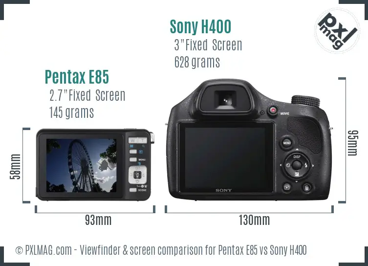Pentax E85 vs Sony H400 Screen and Viewfinder comparison