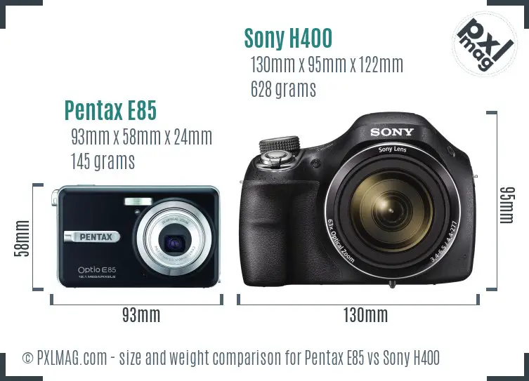 Pentax E85 vs Sony H400 size comparison