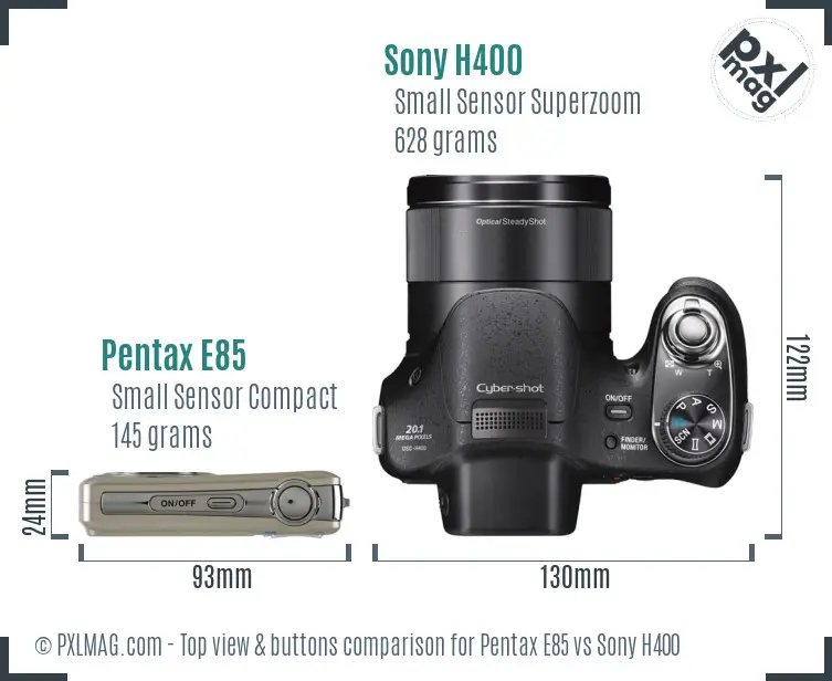 Pentax E85 vs Sony H400 top view buttons comparison