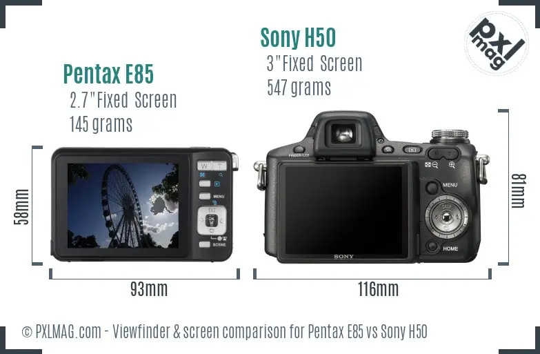 Pentax E85 vs Sony H50 Screen and Viewfinder comparison